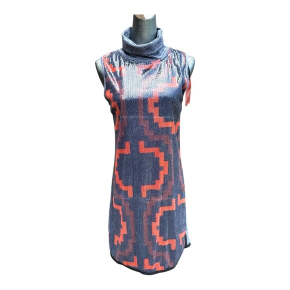 Custo Barcelona Turtleneck Sequin Dress Small Gray Black Orange - Picture 1 of 6